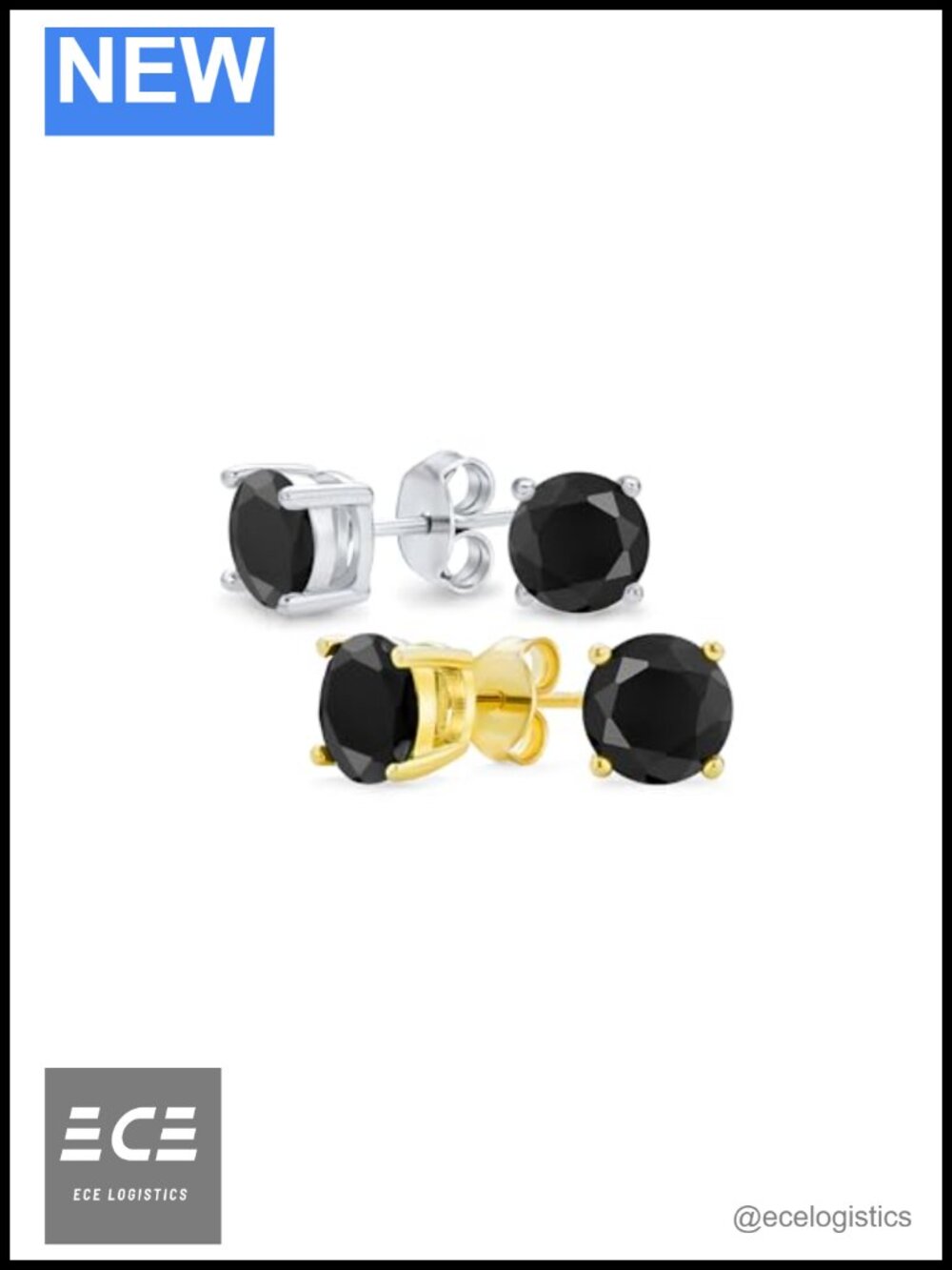CZ Stud Earrings Gold Plated Sterling Silver 10mm Round Solitaire